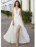 Ivory Satin Chiffon High Slit Sexy Beach Wedding Dress Ivory Satin Chiffon High Slit Sexy Beach Wedding Dress